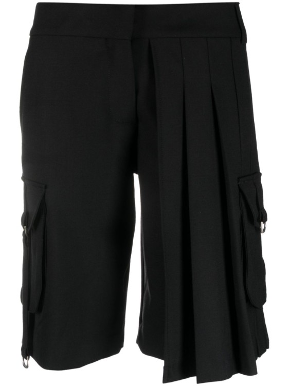 OFF-WHITE BLACK SHORTS WITH PLEATED DESIGN