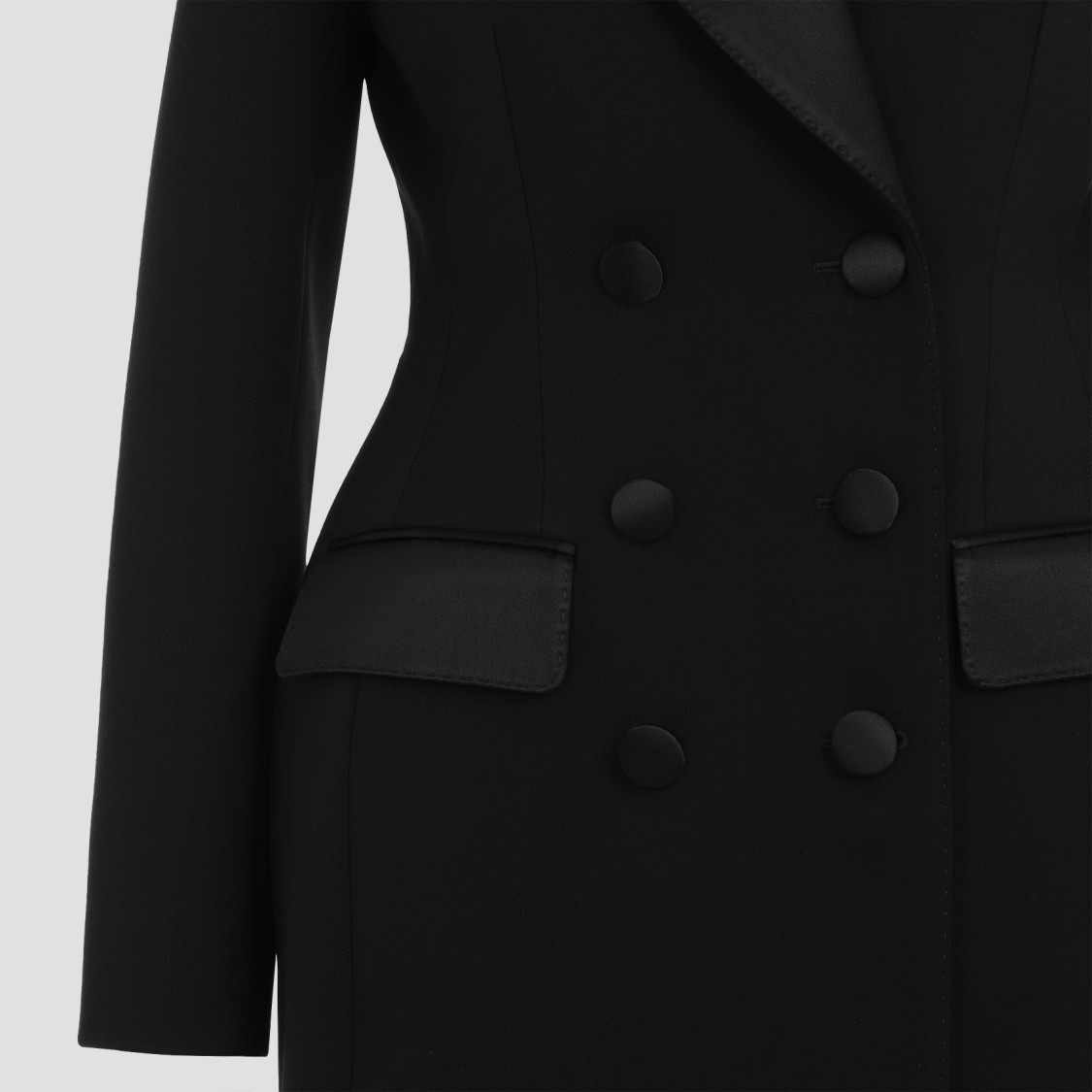 Dolce & Gabbana Double-breasted Wool Blend Blazer With Satin Detailing In Black