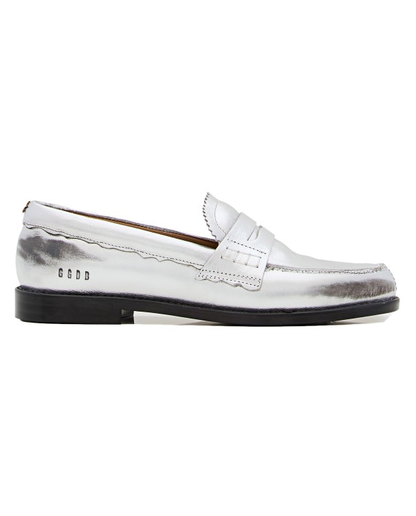 Golden Goose Laminated Leather Loafers In Silver