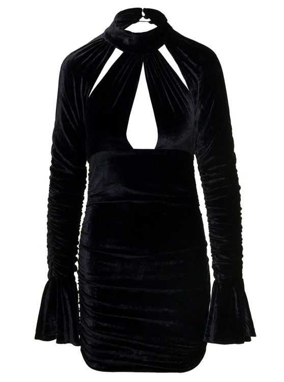 BLUMARINE BLACK TIGHT MINI DRESS WITH CUT OUT AND FLARED CUFFS IN VELVET