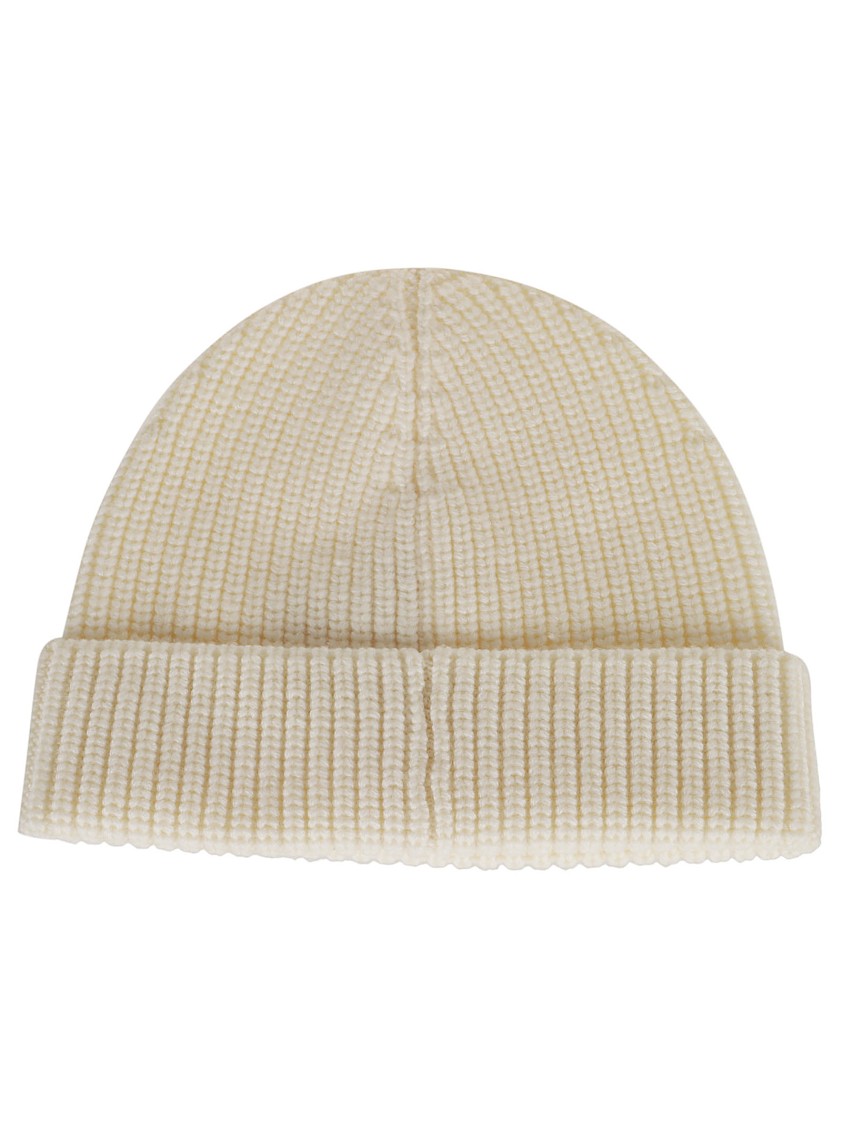 Valentino Cashmere Ribbed Folded Cuff Beanie Knitted In Neutrals
