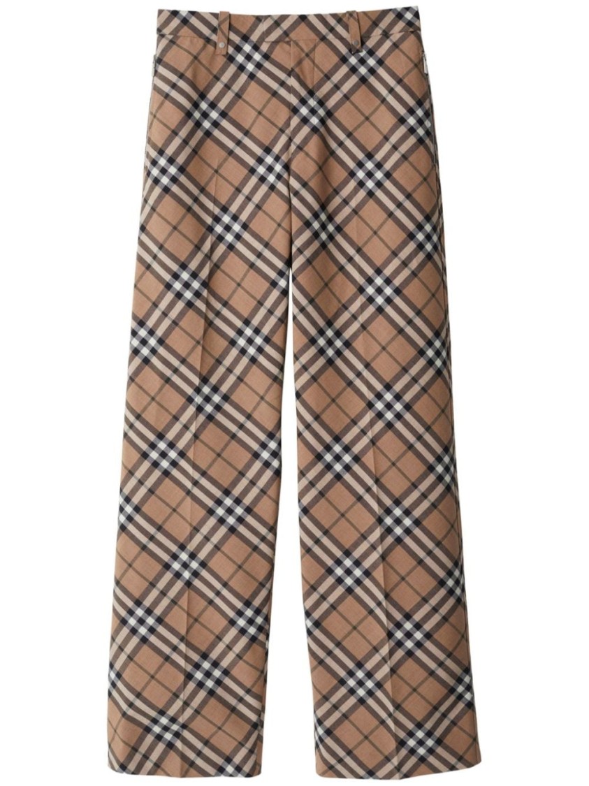Burberry Tailored Wool Blend Trousers With Nova Check Pattern In Brown