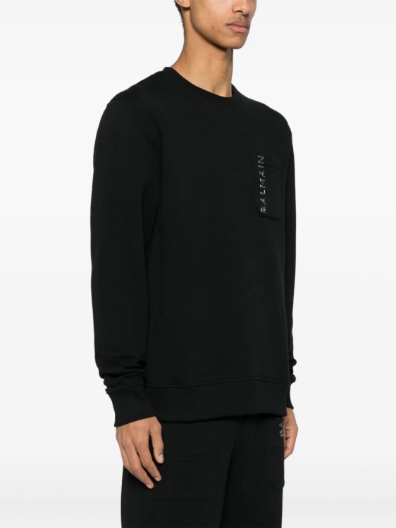Shop Balmain Black Embossed Logo Sweatshirt