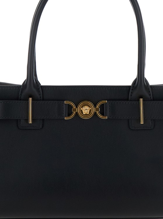 Shop Versace Medusa 95' Black Tote Bag With Logo Detail In Smooth Leather