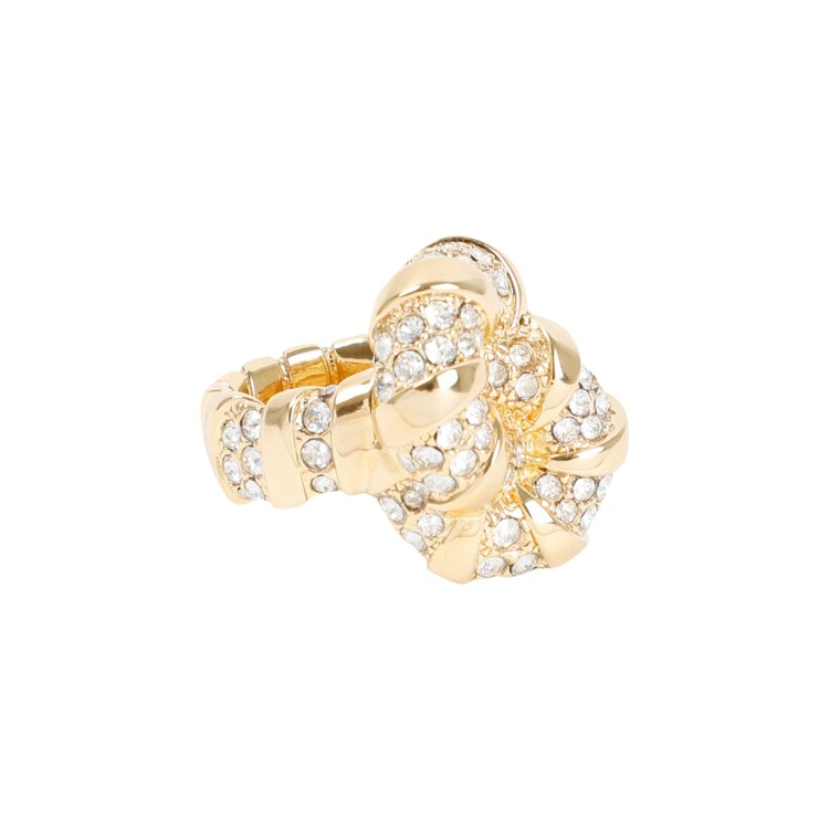 Shop Lanvin Golden Brass Rhinestone Melodie Ring In Not Applicable