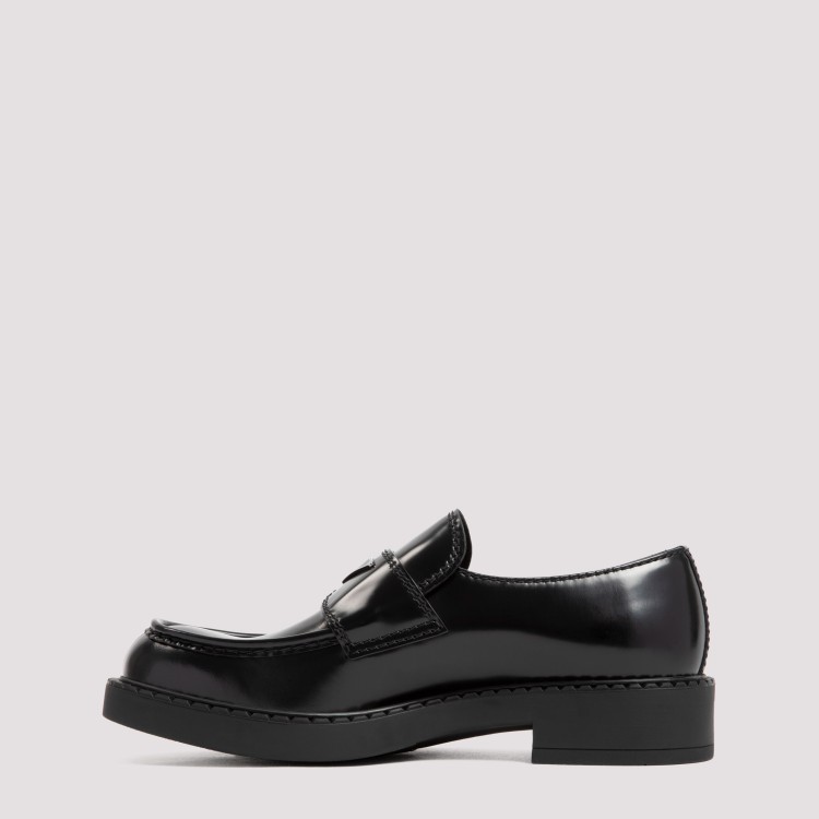 Shop Prada Black Brushed Leather Loafers