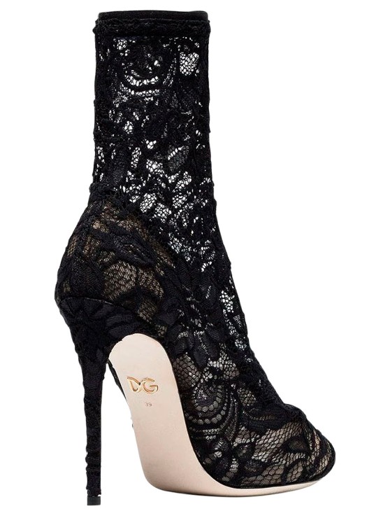 Shop Dolce & Gabbana Black Pointed Boots In Chaintilly Lace