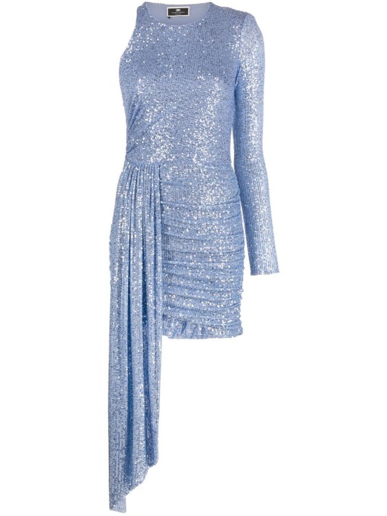 Shop Elisabetta Franchi Asymmetric Sequinned Dress In Blue