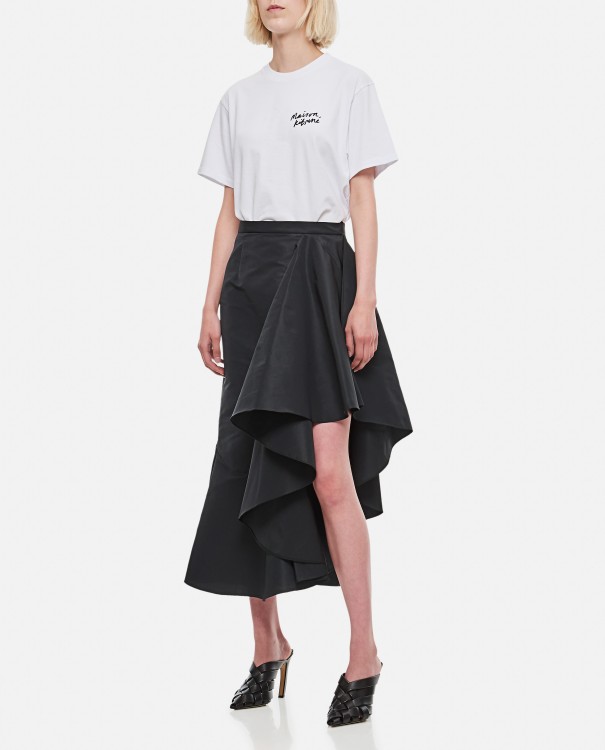 Shop Alexander Mcqueen Polyfaille Rouched Midi Skirt In Black