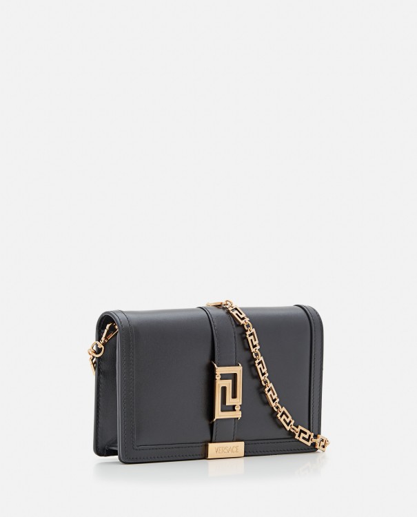 Shop Versace Calf Leather Wallet On Chain In Black
