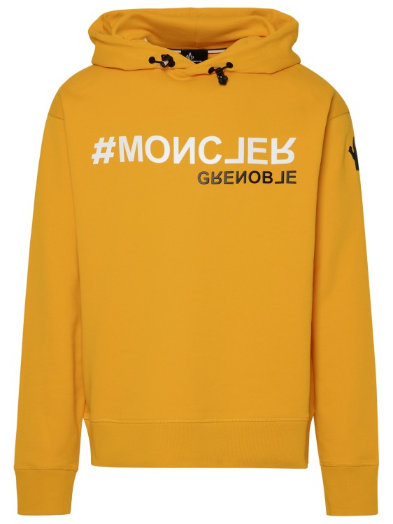 Shop Moncler Logo Hooded Sweatshirt In Yellow