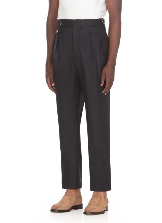 Brunello Cucinelli Men Virgin Wool Trousers With Pinces In Blue