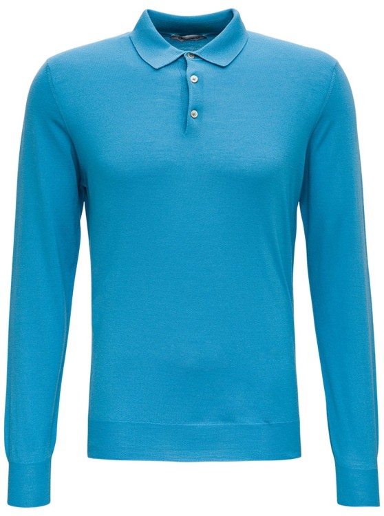 Gaudenzi Light Blue Long Sleeveed Polo Shirt In Wool And Silk