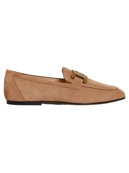 Tod's Moccasin In Beige Suede With Chain Buckle In Brown
