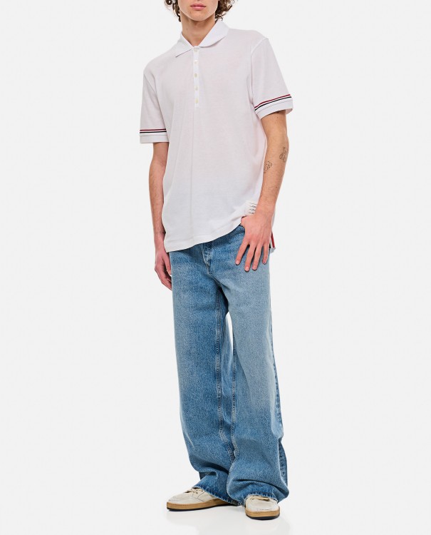 Shop Thom Browne Ribbed Cuff Polo Shirt In White