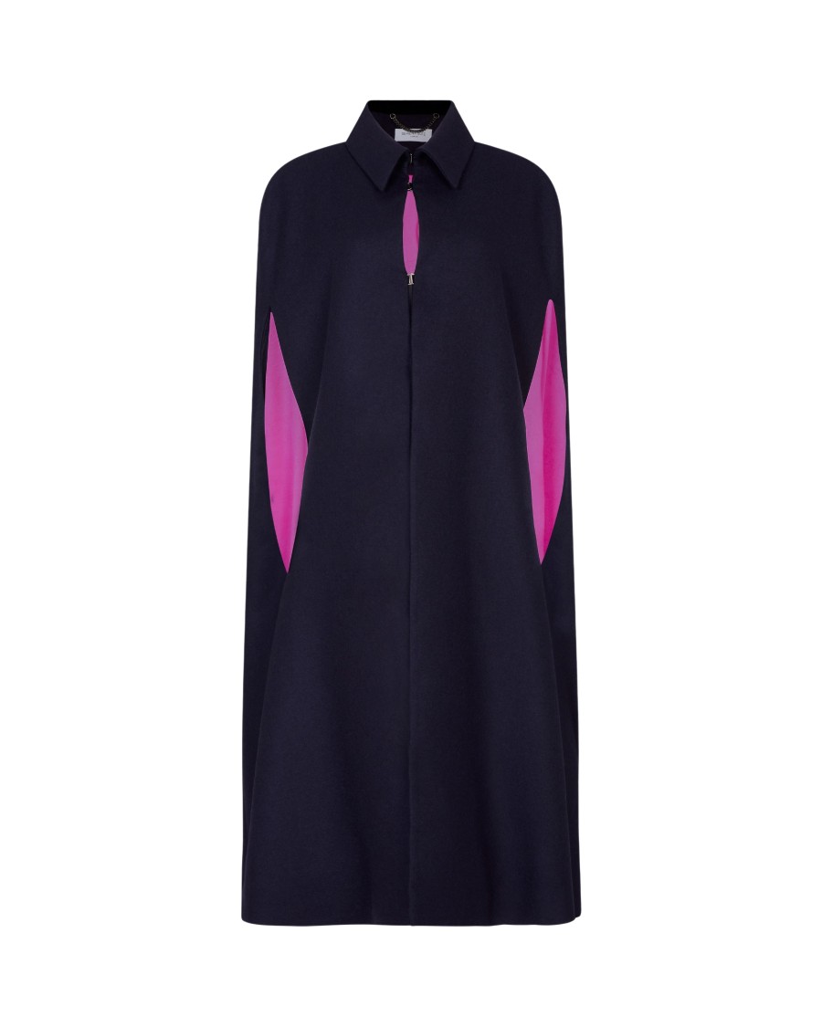 Serena Bute Wool Cape - Midnight Navy In Blue
