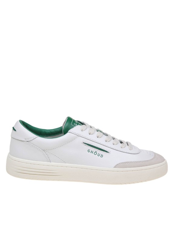 Shop Ghoud Lido Low Sneakers In White/green Leather And Suede