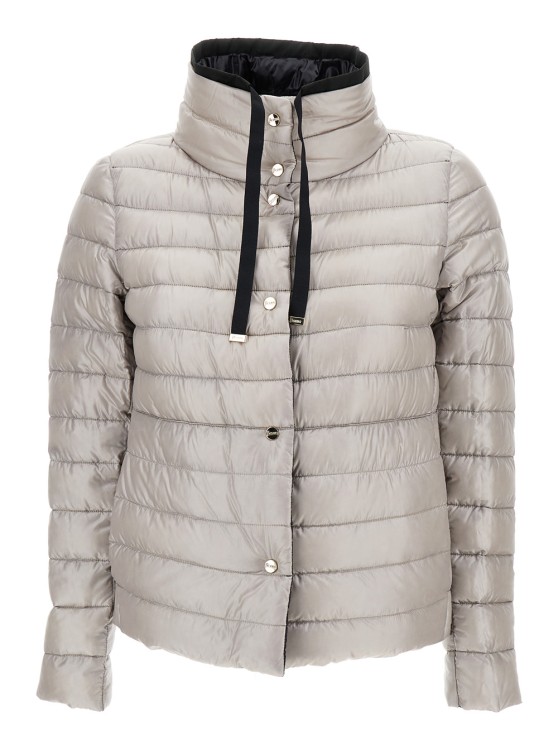 Herno Black And White Reversible Down Jacket With Funnel Neck In Polyamide In Grey