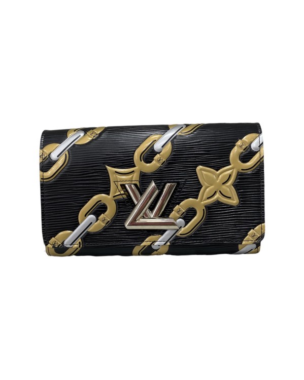 Pre-owned Louis Vuitton Twist Epi Chains Wallet In Black