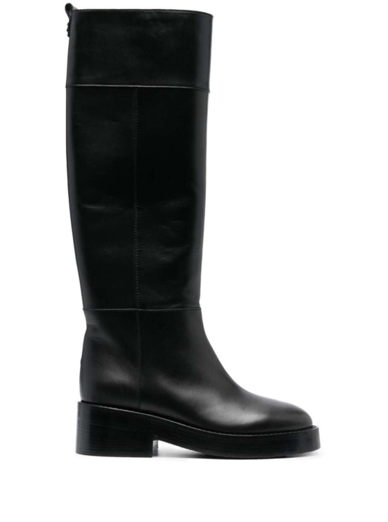 CASADEI BLACK HIGH-BOOTS WITH BLOCK HEEL IN SMOOTH LEATHER