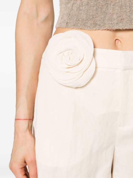 Shop Blumarine Cream White Rose Appliqué Shorts In Neutrals