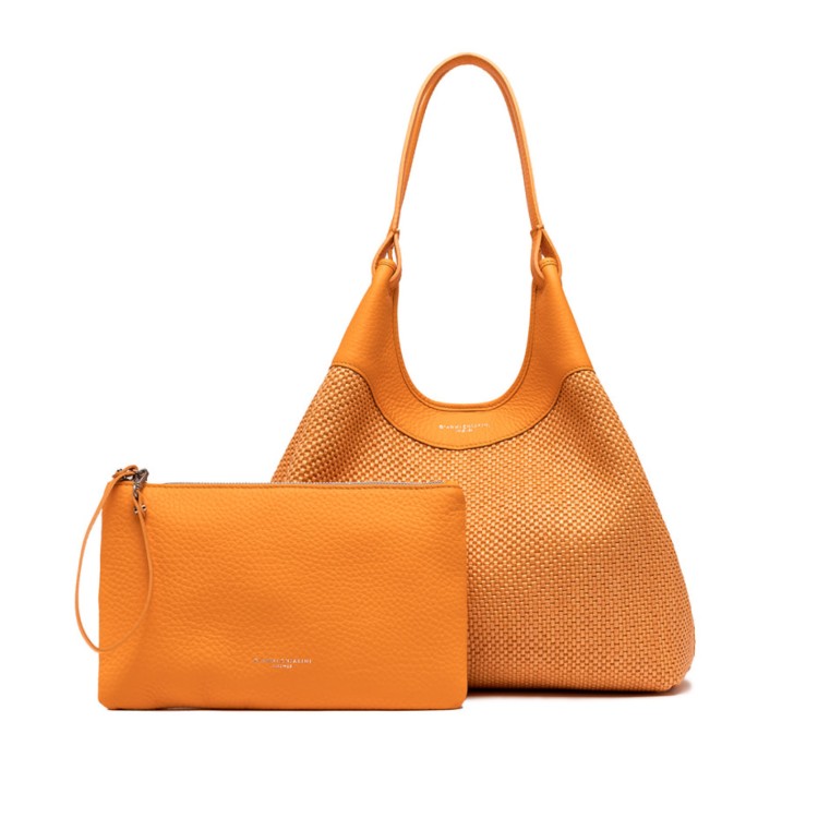 Shop Gianni Chiarini Dua Bag In Orange Leather And Straw