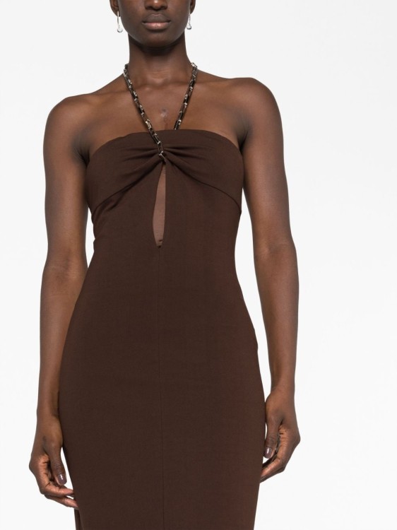 Shop Attico Halterneck Midi Dress In Brown