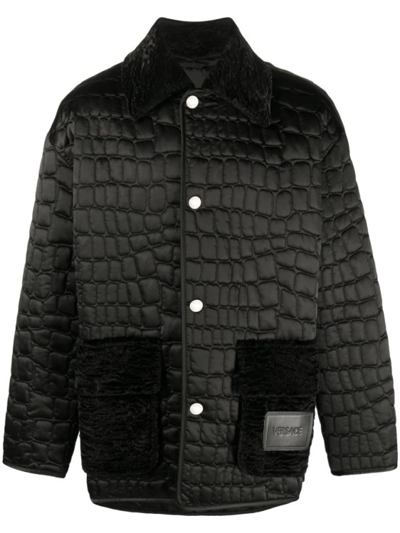 Versace Black Quilted Croc-effect Jacket