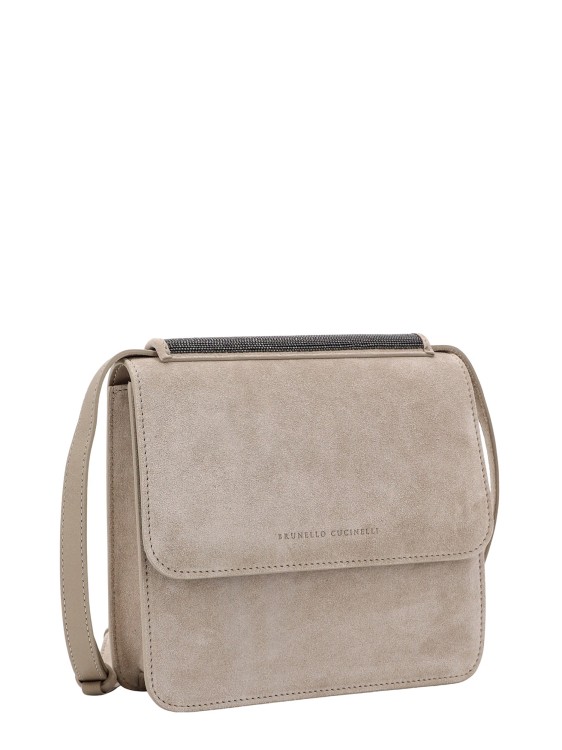 Shop Brunello Cucinelli Suede Shoulder Bag With Iconic Jewel Application In Grey