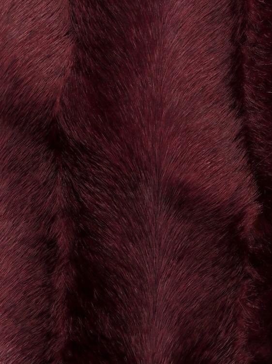 Shop Burberry Faux Fur Scarf With Hood In Burgundy