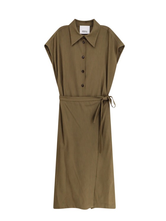 Shop Erika Cavallini Virgin Wool And Viscose Chemisier Dress In Brown