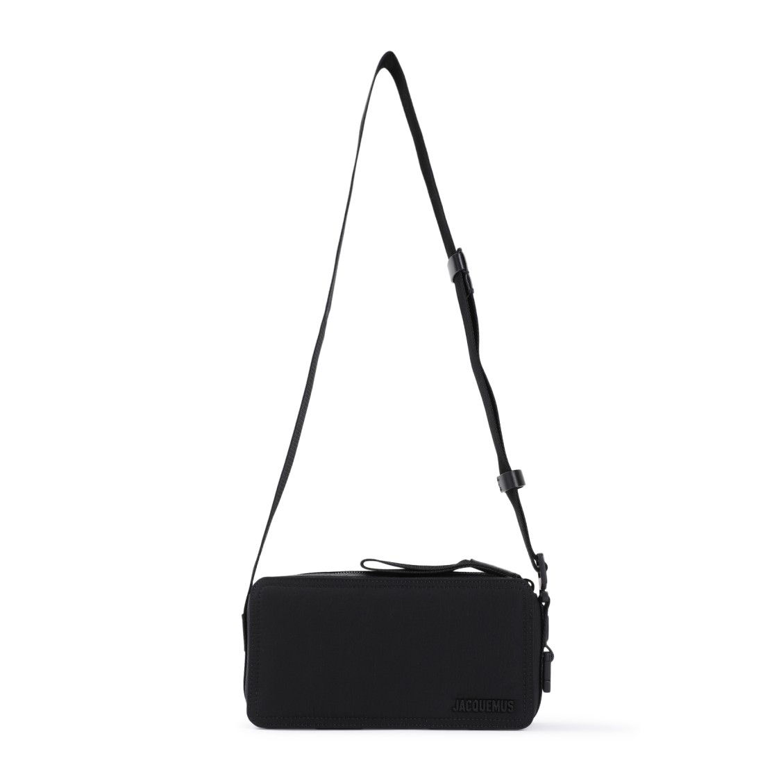 Jacquemus Le Cuerda Horizontal Black Messenger Bag With Logo Lettering Detail In Cotton Man In Black