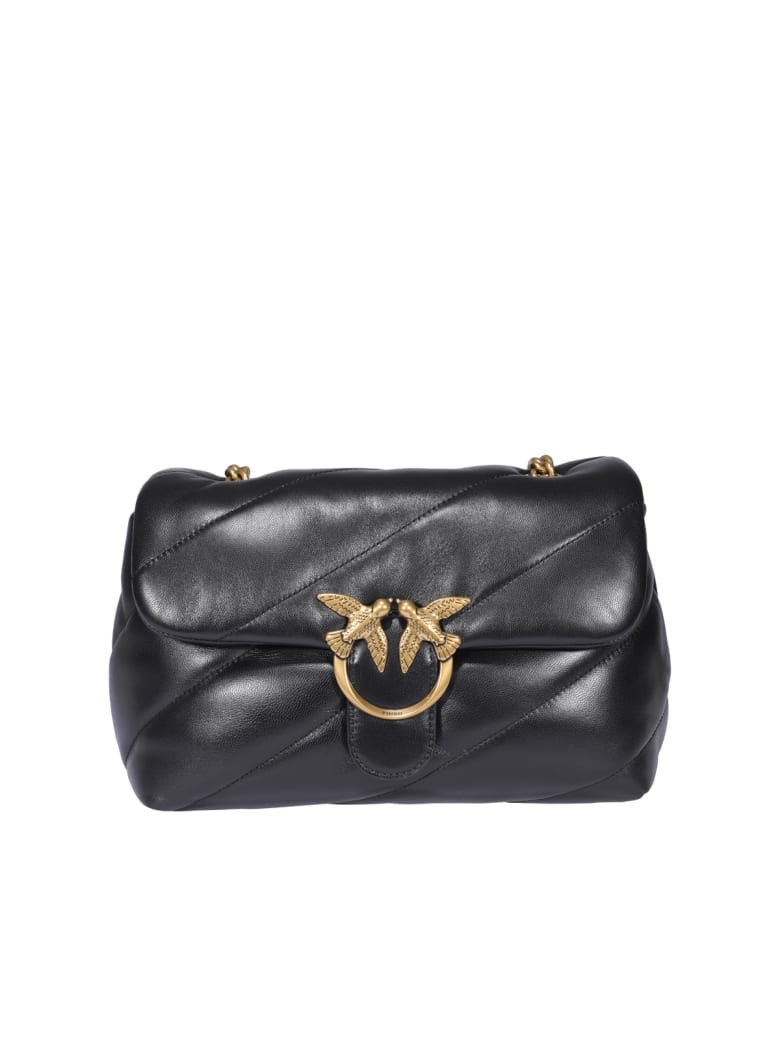 Pinko Love Baby Puff Leather Crossbody Bag In Black