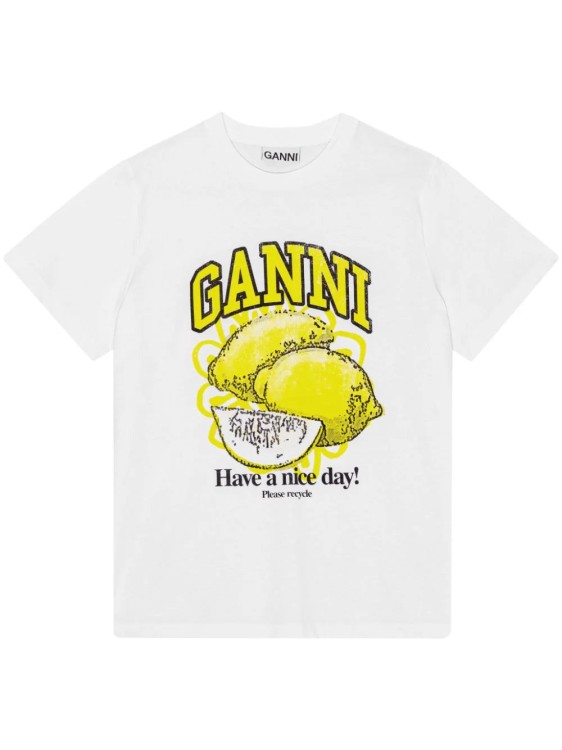 Shop Ganni Logo-print Organic-cotton T-shirt In White
