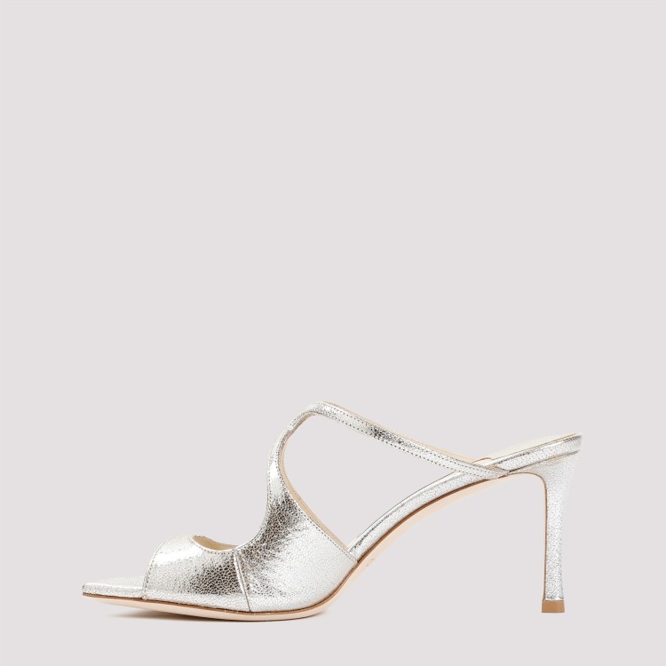Jimmy Choo Grey Champagne Leather Anise 75 Sandals In White