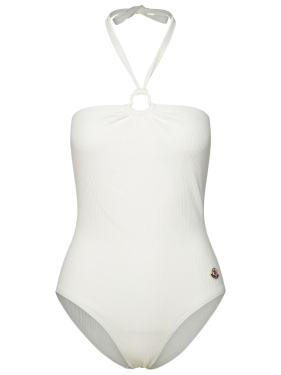 Shop Moncler One-piece Swimsuit In White Polyamide Mix