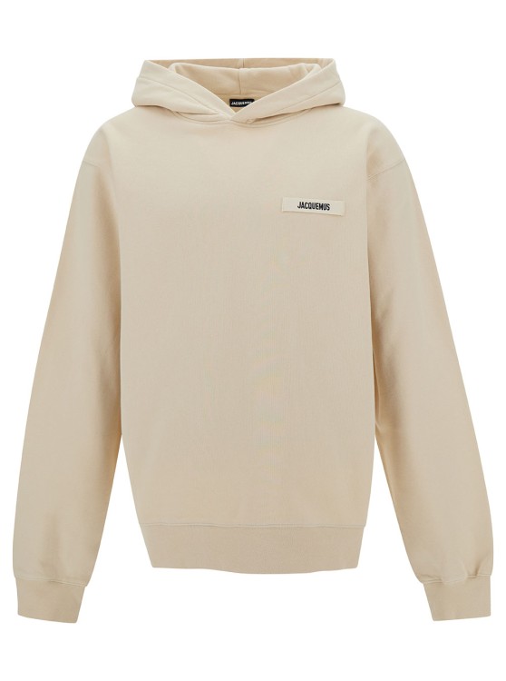 Shop Jacquemus Le Hoodie Gros-grain' Beige Hoodie With Logo Patch In Cotton In Neutrals