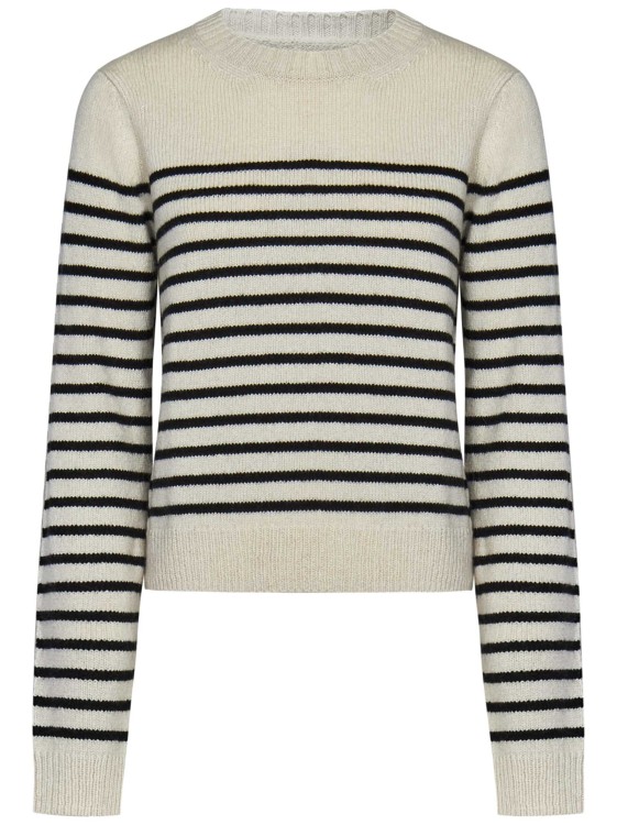 Shop Khaite Ny Striped Knit Crewneck Sweater In White