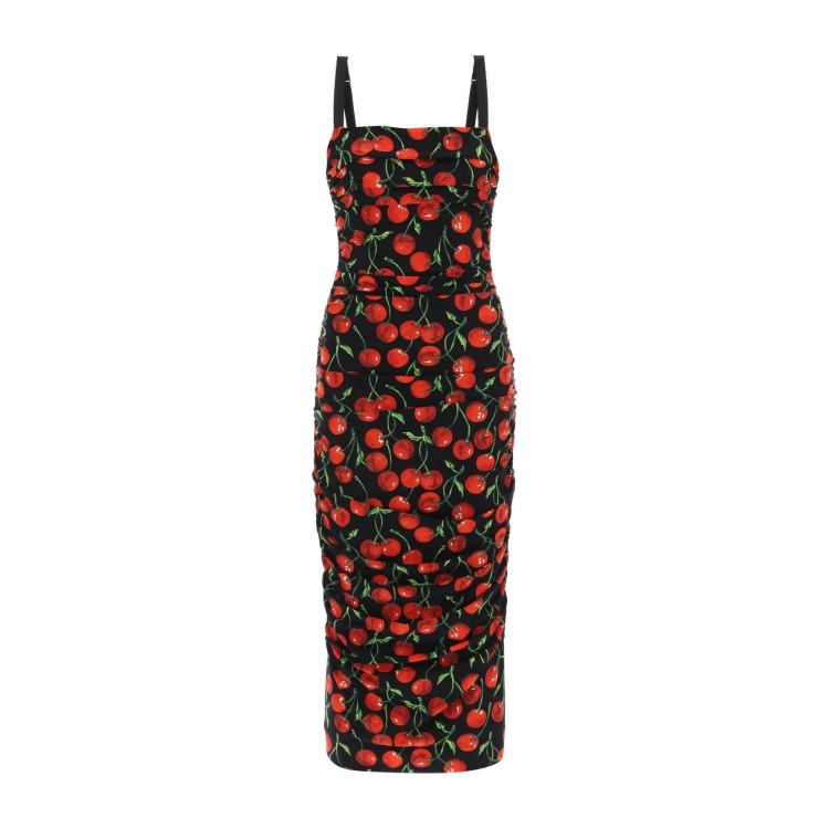Shop Dolce & Gabbana Cherry Print Jersey Midi Dress In Multicolor