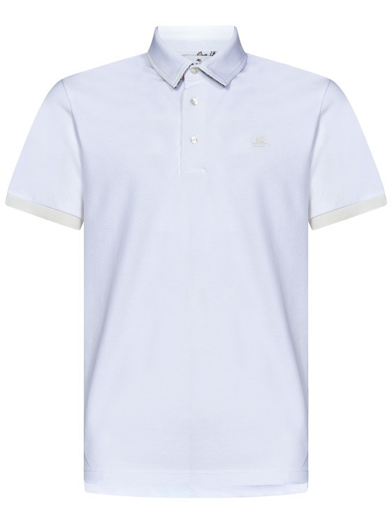 Shop Etro Optical White Polo Shirt In Cotton Pique