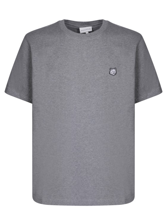 Maison Kitsuné Crew Neck Short Sleeves With Contrasting Embroidered Logo Detail On The Chest In Grey