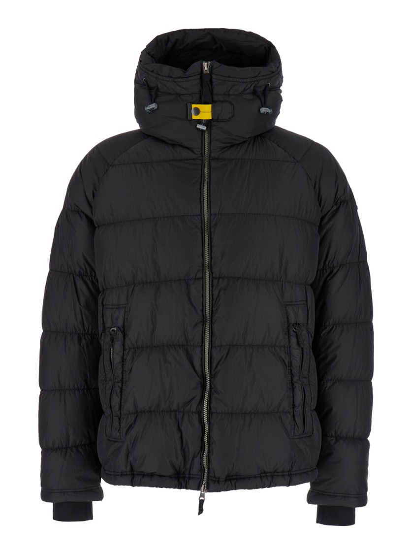 Parajumpers Northon Black Down Jacket With Hood And Logo Patch On The Sleeve In Tech Fabric Man In Black