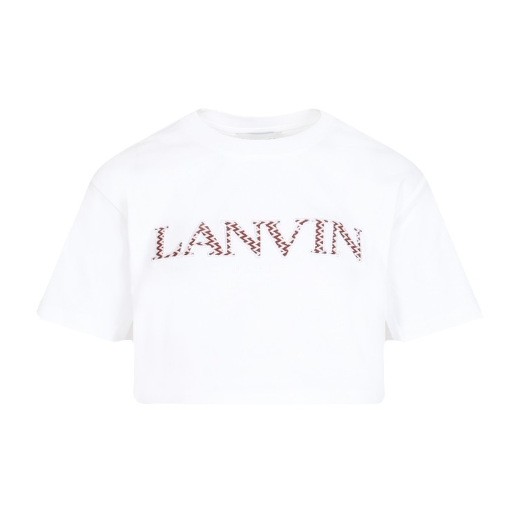 Shop Lanvin Optic White Cotton Curb Embroidered Cropped T-shirt