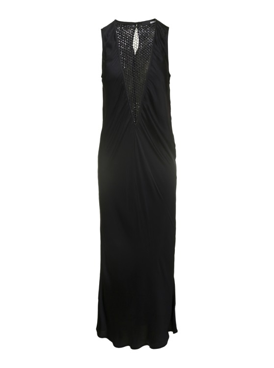 Shop Rotate Birger Christensen Midi Black Dress With Plunging V Neck With Mesh Insert In Viscose