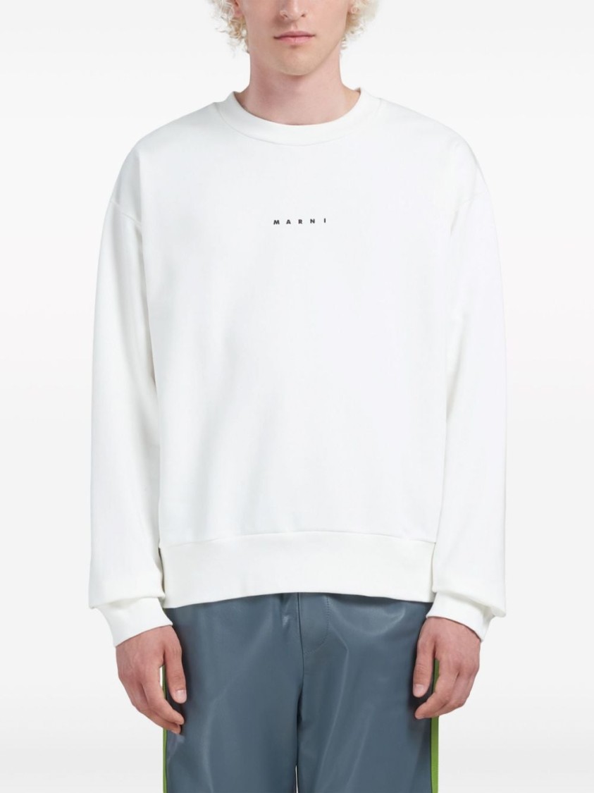 Shop Marni Classic Cotton Knit Sweatshirt With Minimalist Logo Design In White