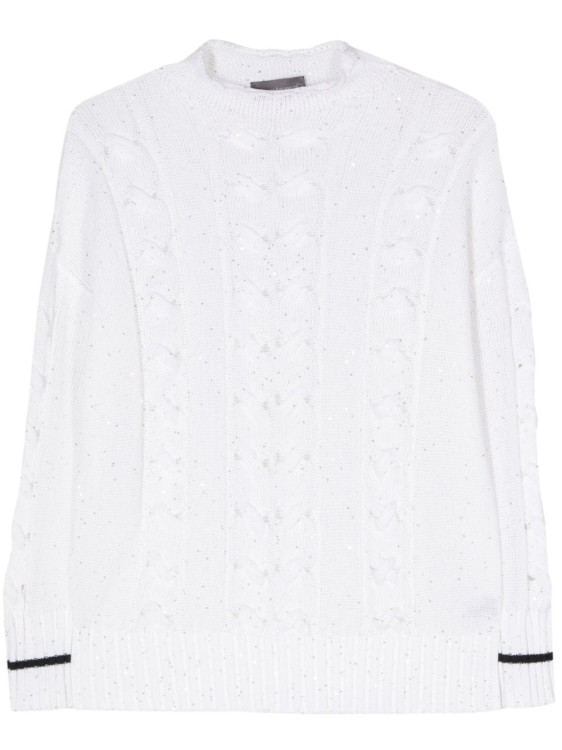 Shop Lorena Antoniazzi Sequin-embellished Cable-knit Jumper In White