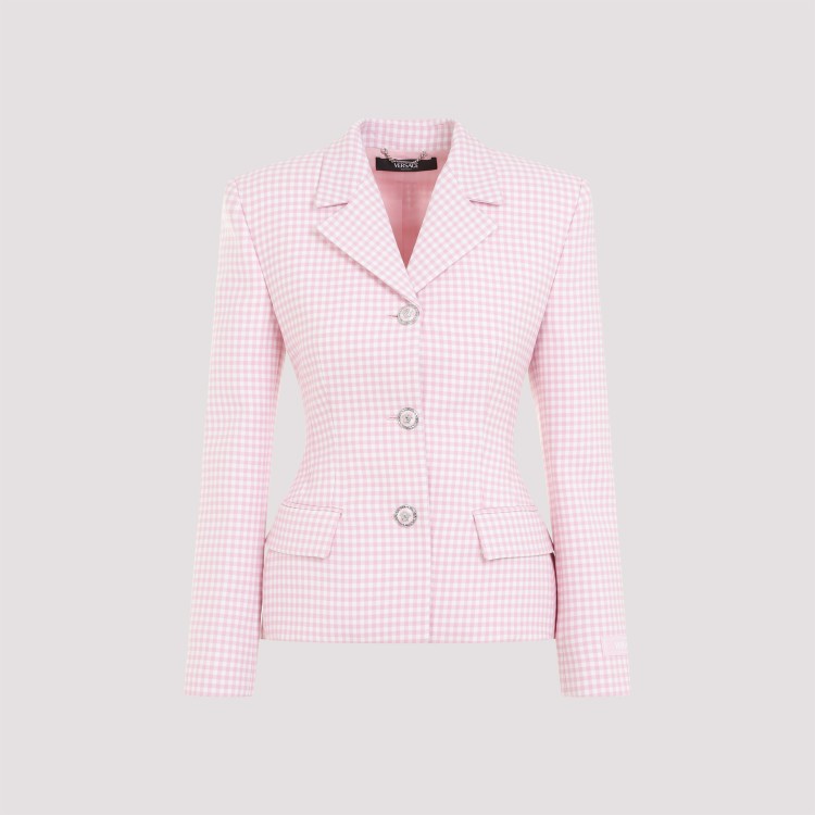 Shop Versace Pastel Pink Virgin Wool Vichy Informal Jacket