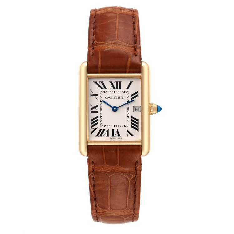 Cartier Tank Louis 18K Yellow Gold Brown Strap Mens Watch W1529756