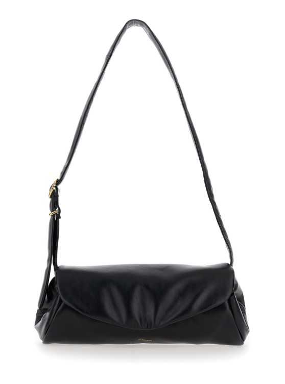 Shop Jil Sander 'cannolo Padded Big' Black Shoulder Bag With Embossed Logo In Padded Leather