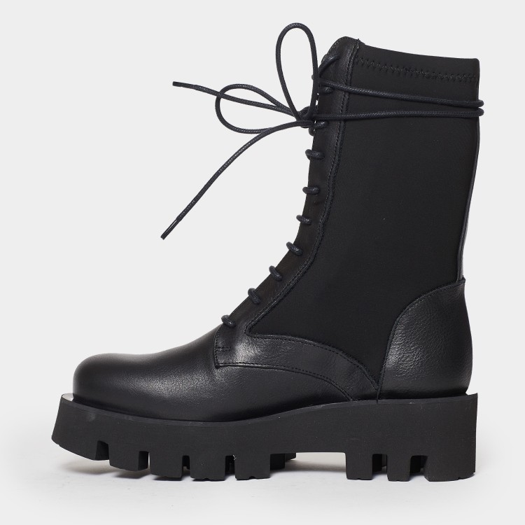 Shop Paloma Barceló Black Leather And Neoprene Ankle Boots